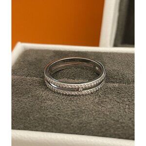 Hermès White Gold Double Band Ring With Diamond Accents Size 52 Made In France W